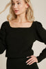 Womens/Junior Square Neck Bow Tie Back Sweater Knit Top - Classic Black