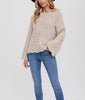 Women's/Junior Knit Boat Neck Flare Sleeve Pullover Sweater - Oatmeal