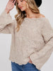 Women's/Junior Knit Boat Neck Flare Sleeve Pullover Sweater - Oatmeal