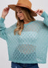 Blu Ivy Pointelle Diamond Open Knit Lightweight Sweater, Aqua
