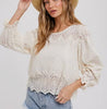 Women's/Junior Embroidered Scalloped Hem Lace Blouse - Natural