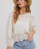 Women's/Junior Embroidered Scalloped Hem Lace Blouse - Natural