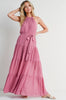 Women's/Junior Tiered Halter Tie Waist Maxi Sun Dress, Orchid Pink