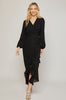 Womens/Junior Ruffled Hem Flowy Wrap Maxi Dress - Classic Black