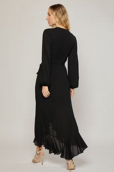 chinese dress ladies Women's/Junior Ruffled Hem Flowy Wrap Maxi Dress