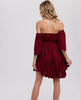 Womens/Junior Adjustable Ruffled Ruched Mini Dress w/Pockets - Burgundy