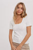 Blu Ivy Scalloped Hem S/S Knit Top, Ivory