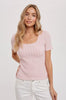 Blu Ivy Scalloped Hem S/S Knit Top, Dusty Pink