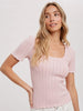 Blu Ivy Scalloped Hem S/S Knit Top, Dusty Pink