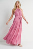 Women's/Junior Tiered Halter Tie Waist Maxi Sun Dress, Orchid Pink