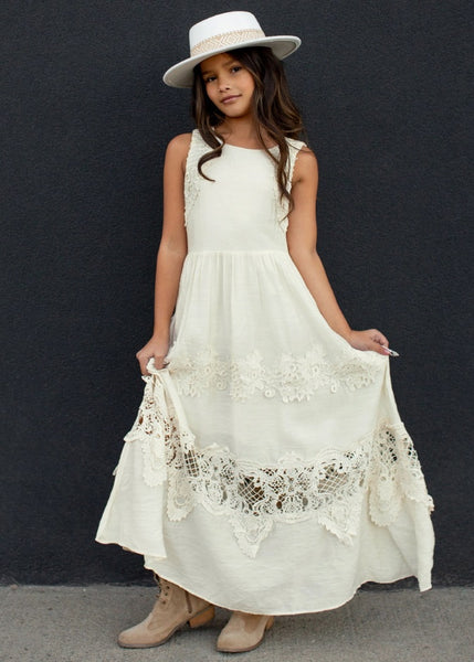 joyfolie dresses Joyfolie Vintage Guipure Maxi Dress, Londra, Bow Back, Gardenia White –  Bubble Belly moms | babies