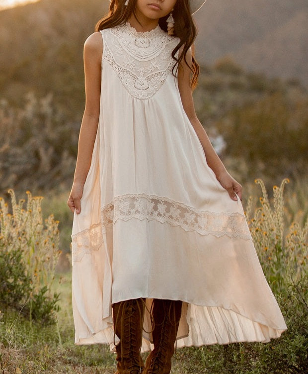 Joyfolie Vintage Lace Back Maxi Dress, Delphina Ecru
