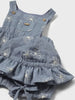 1665 Infant Girls Overall Bubble Romper w/Sun Hat - Embroidered Soft Denim