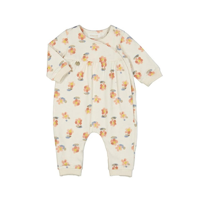 1753 Infant Girls Cotton Kimono Snap Romper - Peach Floral