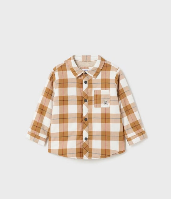2175 Mayoral Toddler Boys Eco Plush Faux Fur Lined Shacket - Pumpkin Plaid