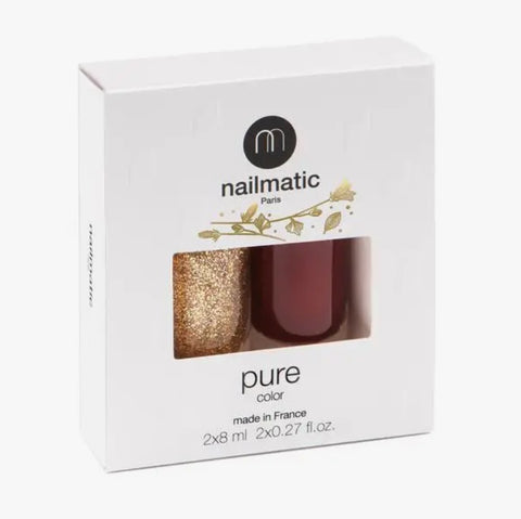 Nailmatic Made in France - Plant Based Non-Toxic Nail Polish 2 Color Set, Bonnie Gold & Grace Red