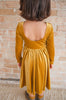 Holiday golden velvet ballet back twirl dress with pockets