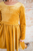 Holiday golden velvet ballet back twirl dress with pockets