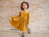 Holiday golden velvet ballet back twirl dress with pockets