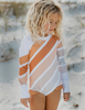 Oopsie Swim L/S Rashguard Onepiece - Beige Rainbow Stripes