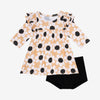 Posh Peanut Ribbed Bamboo 3/4 Sleeve Flutter Dress & Bummies Bloomer Set - Reagan Neutral Sunflowers