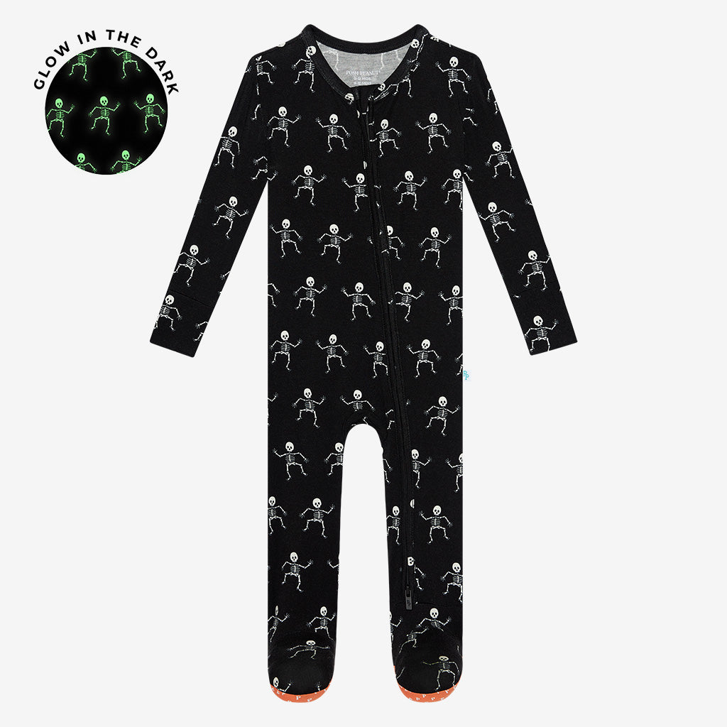 Posh Peanut Bamboo Zippered Footie -  UNISEX Dancing Skelly Skeleton Glow-in-the-Dark