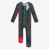 Posh Peanut Bamboo Zippered Footie -  UNISEX Tartan Plaid