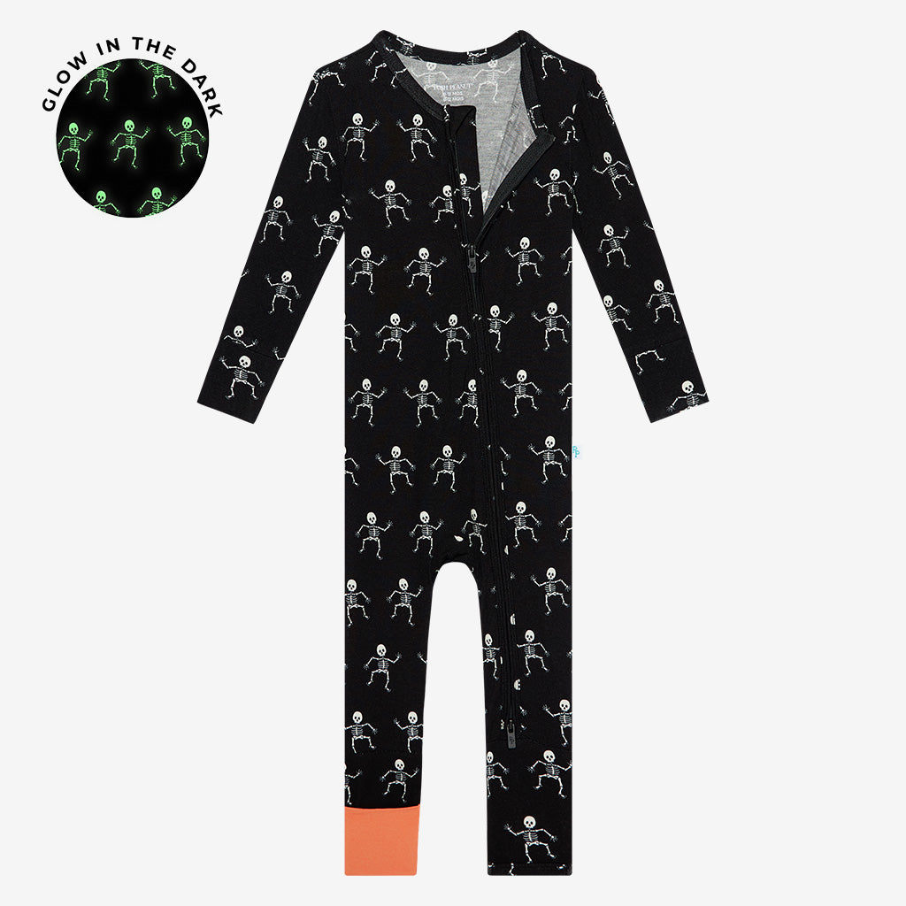Posh Peanut Bamboo Convertible Zippered Onepiece Romper -  UNISEX Dancing Skelly Skeleton