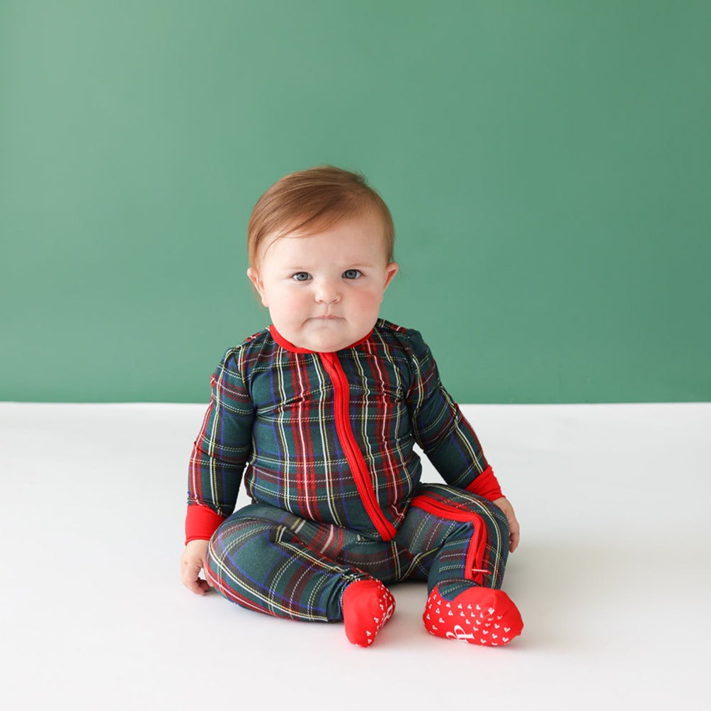 Posh Peanut Bamboo Convertible Zippered Onepiece Romper -  UNISEX Tartan Plaid