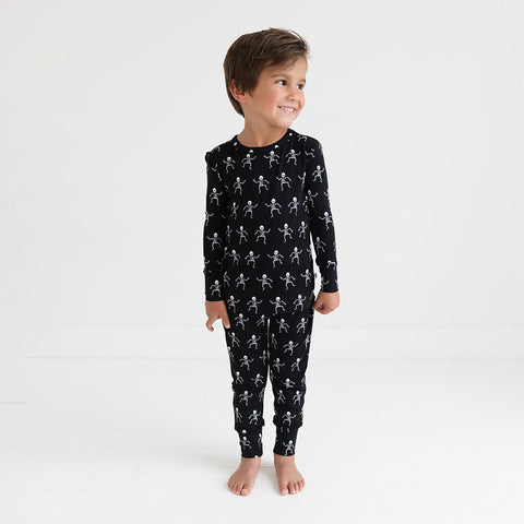 Posh Peanut Bamboo Kids L/S 2PC Basic PJ Lounge Set - UNISEX Dancing Skelly Skeleton Glow-in-the-Dark