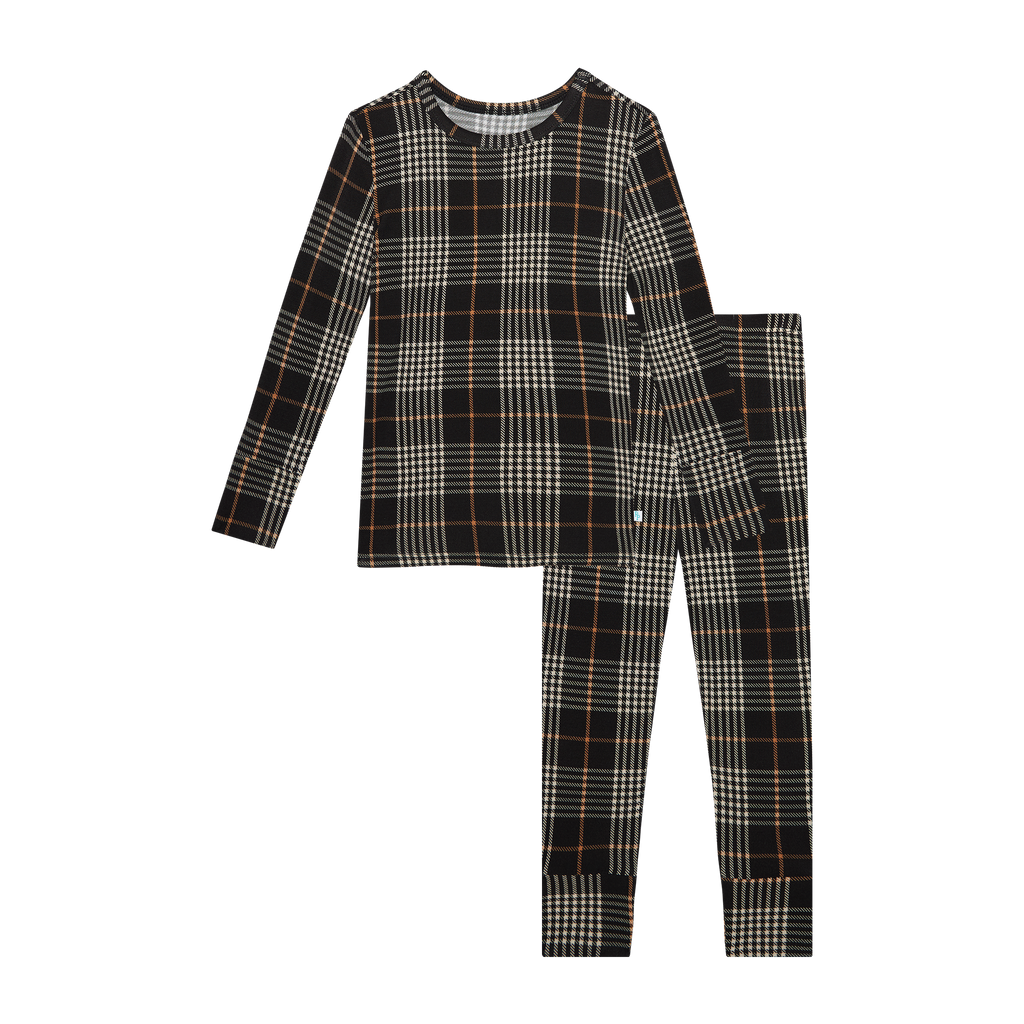Posh Peanut Bamboo Kids L/S 2PC Basic PJ Lounge Set - UNISEX Sanders Black Plaid