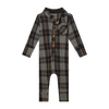 Posh Peanut Bamboo L/S Collared Henley Long Romper - Sanders Black Plaid