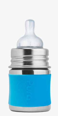 Pura Stainless Kiki Bottle - 5 oz, Natural Silver/Blue Sleeve