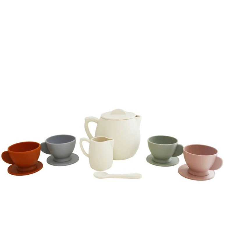 Marlow & Co Silicone 12 Piece Tea Set, Neutral White & Sage