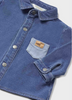 Boys Long Sleeve Fleece Lined Denim Shacket - Close-up Bear Pocket
