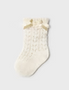 Openwork Satin Bow Socks Champagne - Single Sock