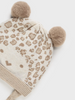Eco-Knit Pom Ear Beanie & Mitten Set, Mole Leopard - Close-up Beanie