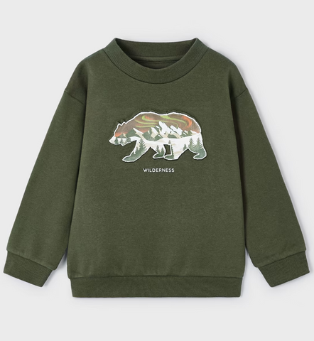 4429 Mayoral Mini Boys Embossed Wilderness Bear Sweatshirt - Forest Green