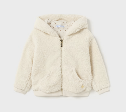 2428 Mayoral Toddler Girls Hooded Curly Faux Fur Ear Zip-Up Jacket - Natural Chickpea