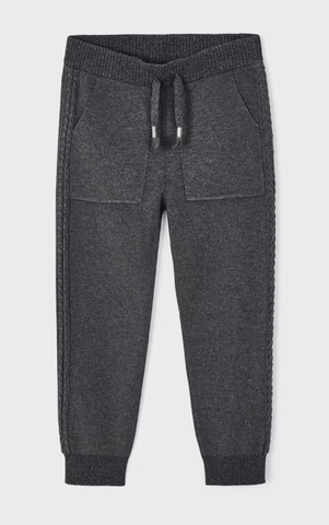 4505 Mayoral Mini Girls Knit Braided Seam Jogger Sweatpants - Charcoal Grey