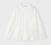 Girls L/S Ruffle Collar Poplin Button Up Dress Shirt - Natural White - Front