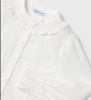 Girls L/S Ruffle Collar Poplin Button Up Dress Shirt - Natural White - Close-up