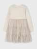 Eco Knit & Tulle Combined Dress - Ivory - Back