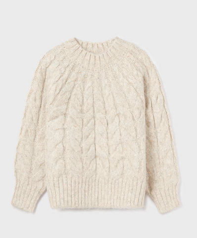 7307 Mayoral Tween/Teen Girls Chunky Braided Knit Sweater - Beige