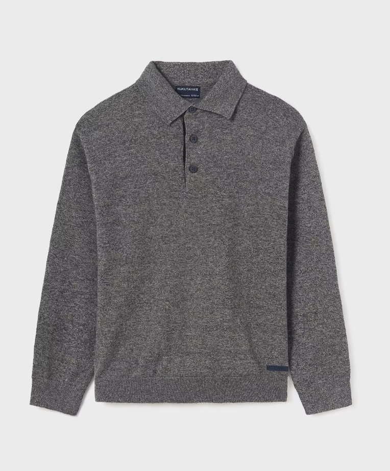 Mayoral Tween/Teen Boys Collared Henley Polo Sweater - Grey - Front