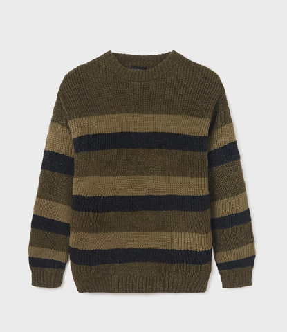 7387 Mayoral Tween/Teen Boys Knit Striped Crewneck Sweater - Rosemary