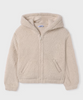 Mayoral Tween/Teen Girls Faux Wool Plush Hooded Zippered Jacket - Chickpea - Front
