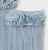 Mayoral Toddler Girls Knit Crochet Lace & Velvet Bow Knee Socks - Bluebell - Close Up