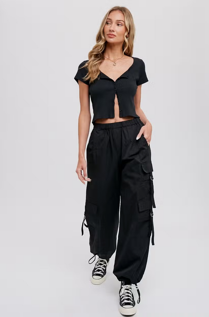 Junior/Womens Parachute Cargo Pants - Black