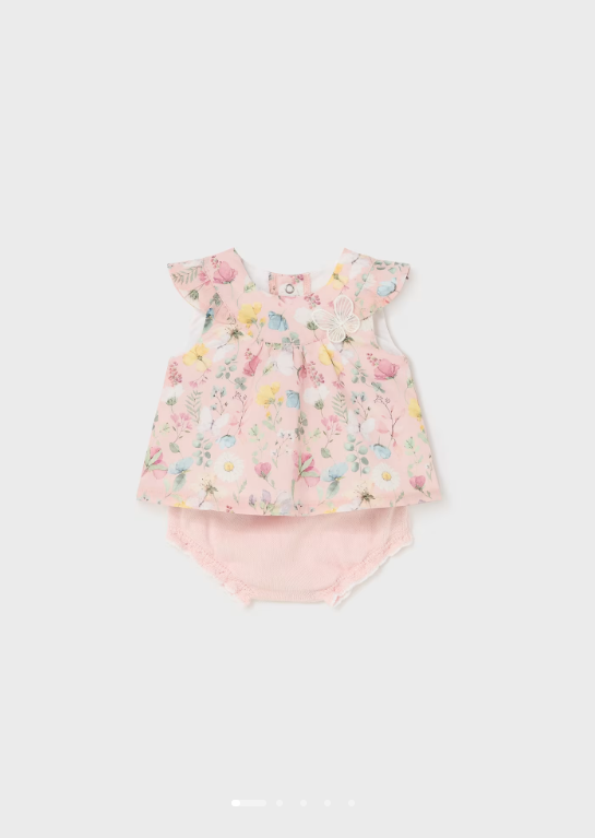 1201 Baby Peplum Top & Tricot Knit Bummie Set - Blush Pink- Front